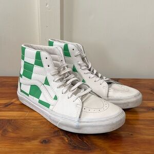 Vans Sk8-Hi Leather Check True White Fern Green Hi Top Sneakers